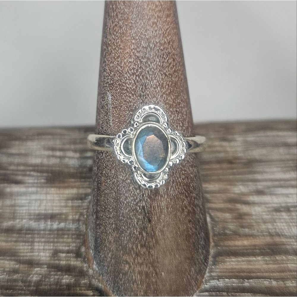 NWT 925 Sterling Silver Natural Labradorite Ring Size 8 Boho Statement